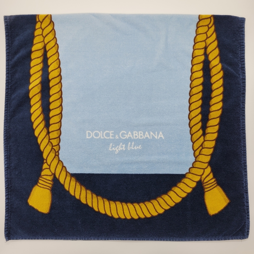 Dolce & Gabbana Light Blue Beach Towel 30X58 Coastal Nautical Navy Gold Vacation